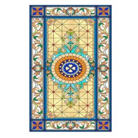 Blue Privacy Static Window Film European Style Stained Glass Window Film Church No Glue Frosted Window Film,15x47 inch