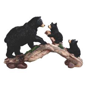 11.75"W Black Bear with Cubs Climbing on Tree Bear Family Figurine Home Decor Gift