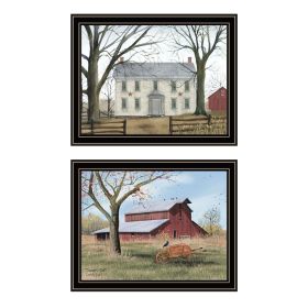 Trendy Decor 4U 2- Piece Vignette Early American Homestead Black Framed Wall Art for Living Room