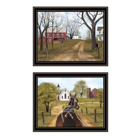 Trendy Decor 4U 2- Piece Vignette Sunday Drive & The Old Dirt Road Black Framed Wall Art for Living Room