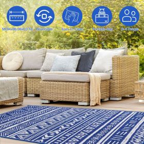 4.98x8FT Reversible Outdoor Rug Waterproof Mat with Storage Bag Portable Plastic Carpet Indoor Outdoor Activity for Picnic Patio Deck RV Trip Blu