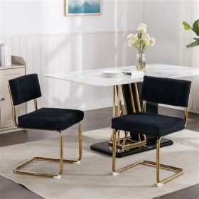 Furniture,Modern Dining Chairs with Corduroy Fabric,Gold Metal Base, Armless Kitchen Chairs with Channel Tufting, Side Chairs, Set of 2, Black