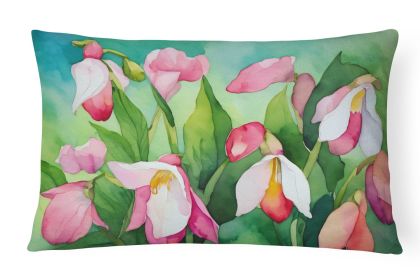 State Watercolor Flowers Throw Pillow Throw Pillow for Indoor Couch Bed Outdoor Patio Washable, Minnesota Pink and White Lady s Slippers 1674,12H