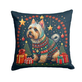 Silky Terrier Christmas Throw Pillow Machine Washable, Indoor Outdoor Decorative Pillow for Couch, Bed or Patio, 14Hx14W