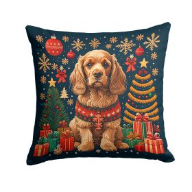 Cocker Spaniel Christmas Throw Pillow Machine Washable, Indoor Outdoor Decorative Pillow for Couch, Bed or Patio, 14Hx14W