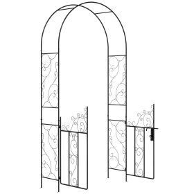 89.25" Metal Garden Arch with Gate, Garden Arbor Trellis for Climbing Plants, Roses, Vines, Wedding Arch, Black