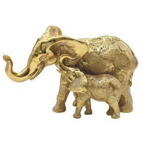 7.5"W Gold Thai Elephant with Baby Figurine Home Decor Gift