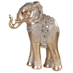 9"H Standing Long Legged Elephant with Gem Slim Elephant in Gold and Silver Figurine Home Decor Gift