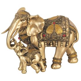 6.5"H Brass Color Thai Elephant with Calf Figurine Home Decor Gift