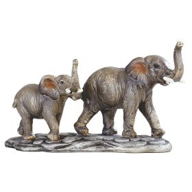 9.75"W Elephant Mother and Baby with Trunk Up Figurine Home Decor Gift