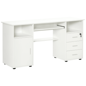 Computer Desk with Keyboard Tray and Drawers, Writing Desk, Home Office Workstation, White