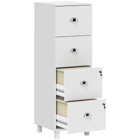 4 Drawer File Cabinet with Lock, Office Filing Cabinet, A4 Letter Size, Hanging File Folders, White