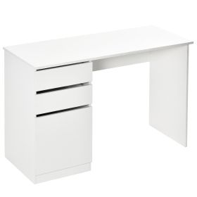 Modern Computer Desk, Home Office Desk for Study, Writing Workstation with Storage Drawer and Cabinet for Living Room, White