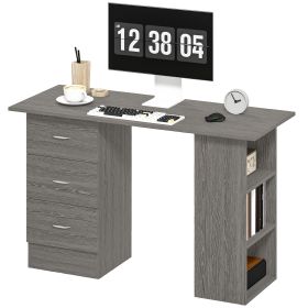 47 Inches Home Office Desk with 3-Tier Storage Shelves, Computer Desk with Drawers, Study Writing Table, Grey