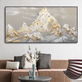 Hand Painted Oil Painting White Snow Mountain Art On Canvas Gold Leaf Texture Painting Abstract Landscape Oil Painting Wabi Sabi Wall Art Minimal (Style: 01, size: 40x80cm)