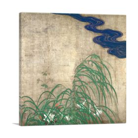 Summer Flower Plants with Blue Water (Type: Standard Framed Canvas Print, size: 12" x 12" / 30cm x 30cm (approx))