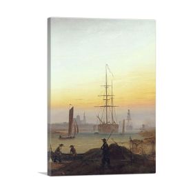 Ships in the Harbor of Greifswald 1820 (Type: Standard Framed Canvas Print, size: 24" x 16" / 60cm x 40cm (approx))