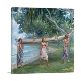 Girls Carrying a Canoe 1891 (Type: Standard Framed Canvas Print, size: 12" x 12" / 30cm x 30cm (approx))