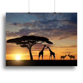 Giraffes with Kudu at sunset Canvas Print or Poster (Type: Standard Framed Canvas Print, size: 16" x 12" / 42cm x 30cm (approx))