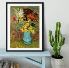 Vase with Daisies and Anemones by Van Gogh Framed Print (Color: White/With White Edging, size: 24" x 16" / 60cm x 40cm (approx))