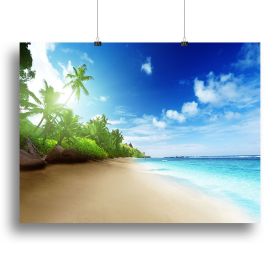 beach in sunset time on Mahe island Canvas Print or Poster (Type: Poster Print, size: 12" x 8" / 30cm x 20cm (approx))